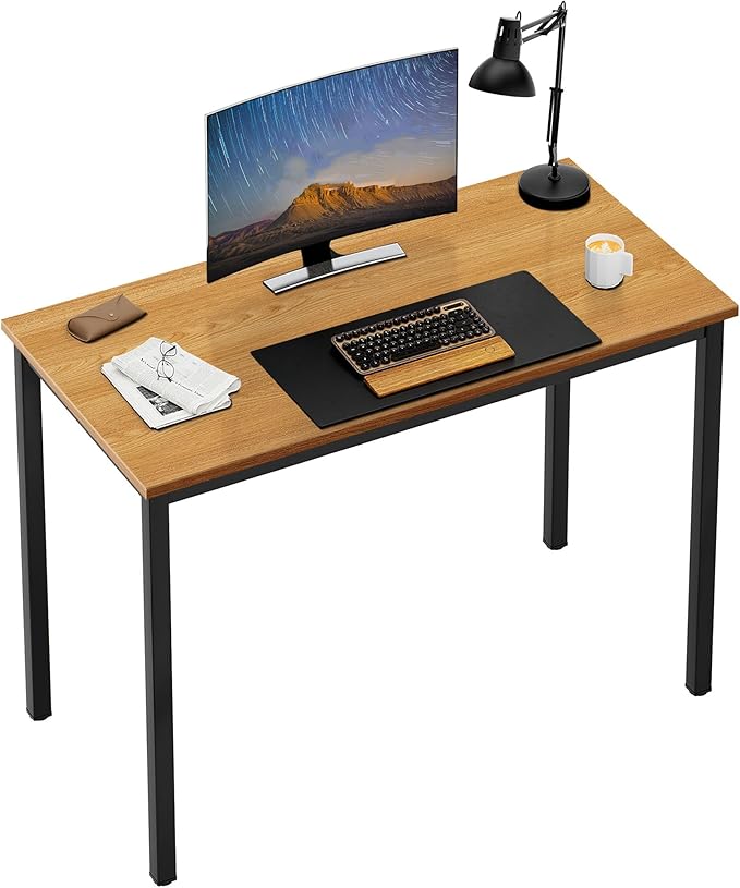 SogesGame 31.5 Inch Small Desk Computer Desk Modern Simple Gaming Desk Home Office Desks Writing Study Table Desks for Home Office Black Metal Frame Teak