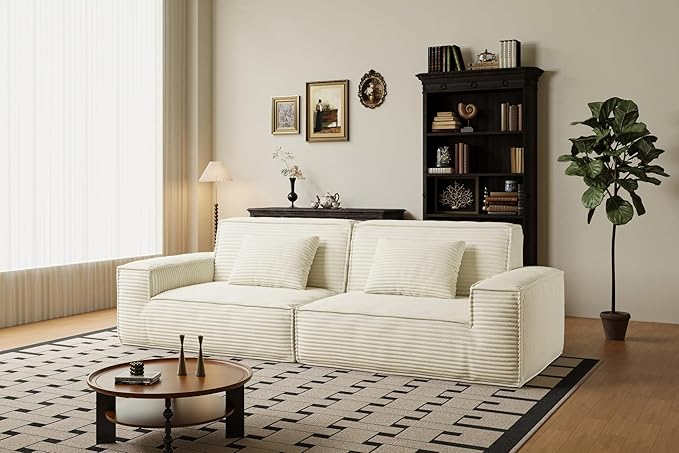 106 Cloud Sectional Couch with Deep Seat No Assembly Required Modern Upholstered Boneless Couches with 2 Pillows Full Sponge Compressed Sofa for Living Room/Apartment (Beige)