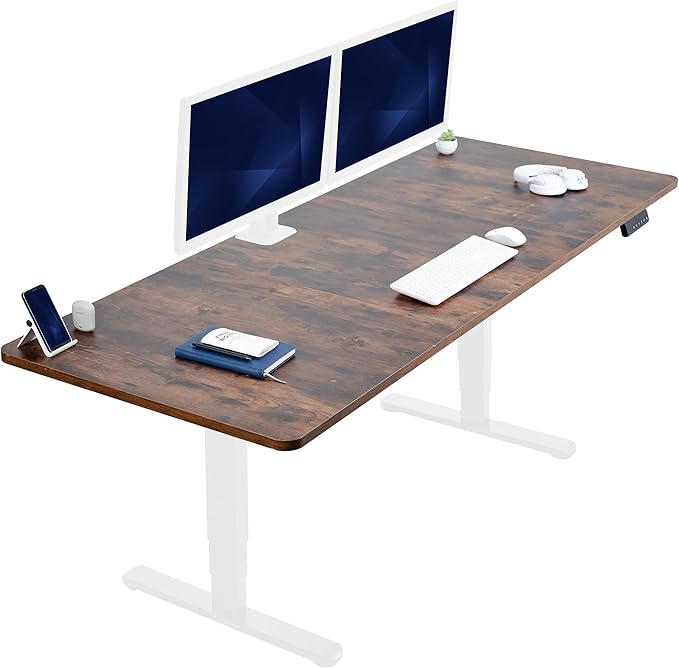 VIVO Electric 83 x 30 in Dual Motor Sit Stand Desk Memory Height Adjustment 2B Series Rustic Vintage Brown Top White Frame DESK-KIT-2W8N
