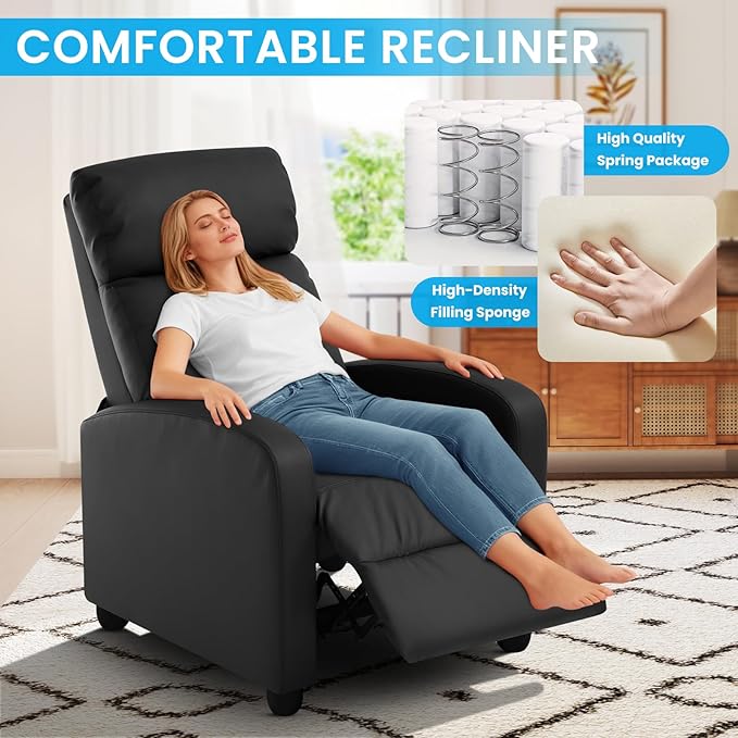BLKMTY Massage Recliner Chair for Living Room Single Sofa Recliner Adjustable Reading Chairs Modern Ergonomic Recliner Club Chair Home Theater Seating Massage Leather Lounge Black