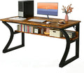 Computer Desk 55Inch Computer Desk w/Storage Shelves Home Office Desks w/U Shaped Metal Frame Study Writing Desk w/Cable Management Deeper &amp Thicker Desktop Table for Home Office