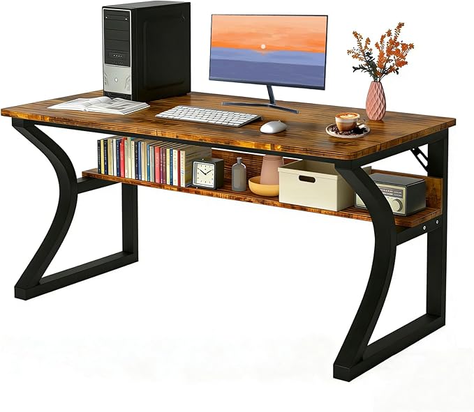 Computer Desk 47'' Computer Desk Home Office Desks w/Storage Shelves &amp U Shaped Metal Frame Study Writing Desk w/Cable Management Deeper &amp Thicker Desktop Table for Home Office