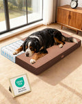 OhGeni Orthopedic Waterproof Dog Bed for Extra Large Dogs Machine-Washable Removable Cover in Easy-Clean Fabric High Density Foam &amp Easy-Carry Handle Suitable for Crate 47 inch (Brown)