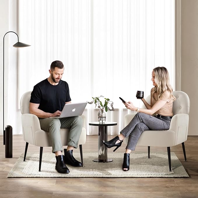 IWMH Accent Chair for Living Room Button Linen Fabric Armchair Single Sofa Chair with Arms Metal Legs Side Corner Chair for Bedroom Reading (Beige)