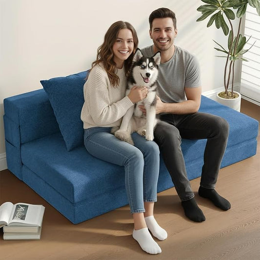 60 Convertible Sleeper Sofa Bed 5-in-1 Loveseat Boneless Couch in a Box Fold Out Chair Bed with Pillows Folding Floor Mattress for Living Room Bedroom Dorm Guest Use Apartment Navy Blue