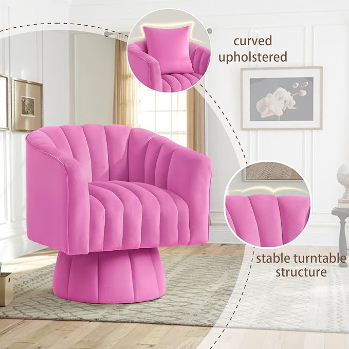 YSICK Swivel Accent Chair360°Swivel Barrel Chairs Mid-Century Chair with Wide Upholstered Modern Velvet Fabric Round Armchair for Living Room Lounge Bedroom