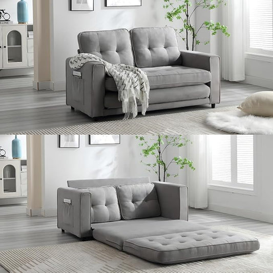 Futon Sofa Bed Convertible Folding Futon Couch Breathable Small CouchAdjustable Pull Out Chaise Lounge Couch for Compact Living Studio in Living Room and Bedroom Offices Loveseat (Light Gray)