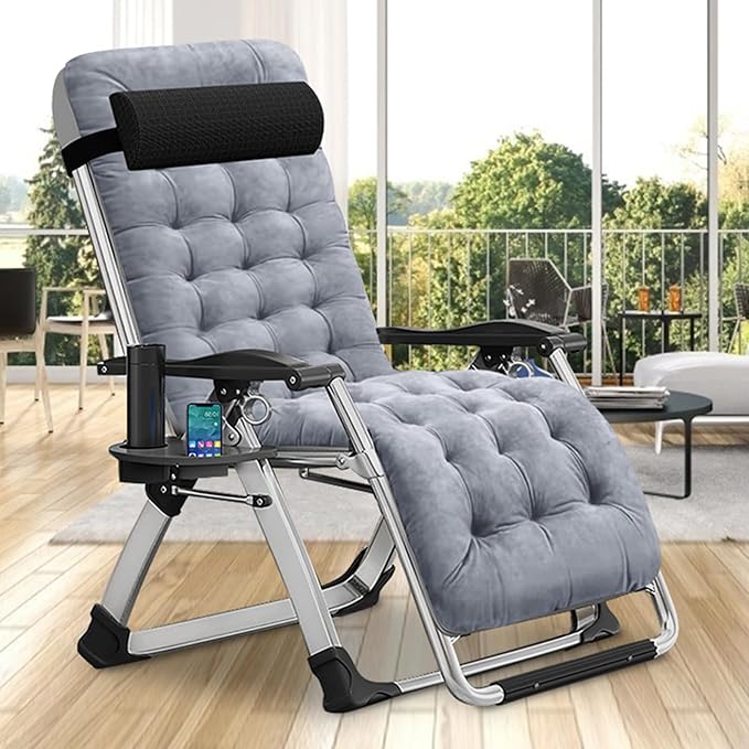DoCred Comfy Chair Folding Chair Recliner Chair for Bedroom and Living Room Folding Reclining Patio Chairs Lounge Chair with Removable Cushion for Indoor Outdoor