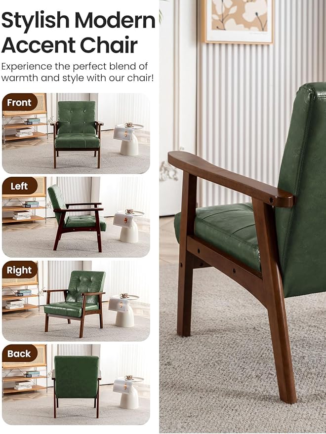Mid Century Modern Accent Chairs for Living Room Comfy Bedroom Chairs for AdultsSmall Wide Reading Nook Arm Chair
