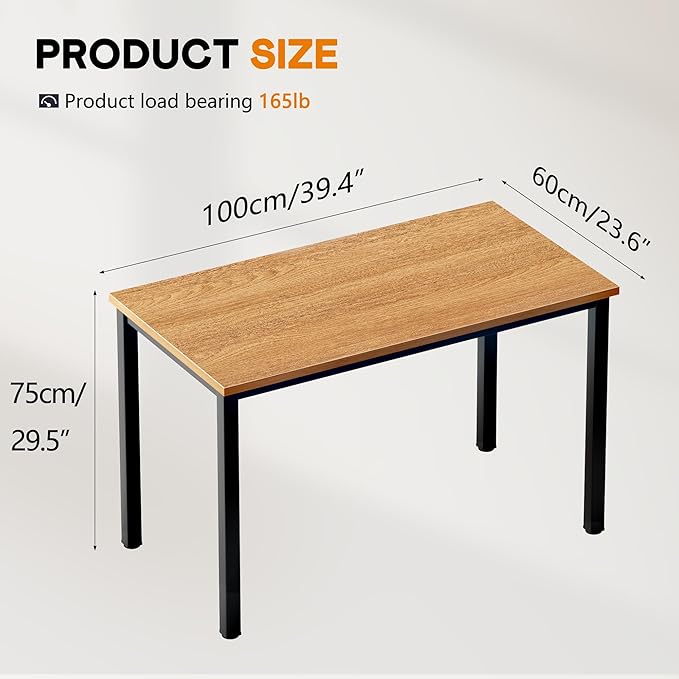 DlandHome Home Office Desk 39.4Inch Teak + Black