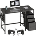 Ｍａｉｈａｉｌ Maihail Small Desk with Drawers 40 inch Computer Desk with Shelves Writing Desk with Storage Small Office Desk with Metal Frame Black