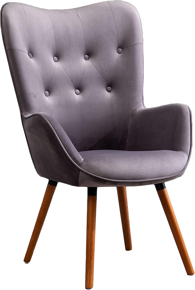 Roundhill Furniture Doarnin Contemporary Silky Velvet Tufted Button Back Accent Chair Gray
