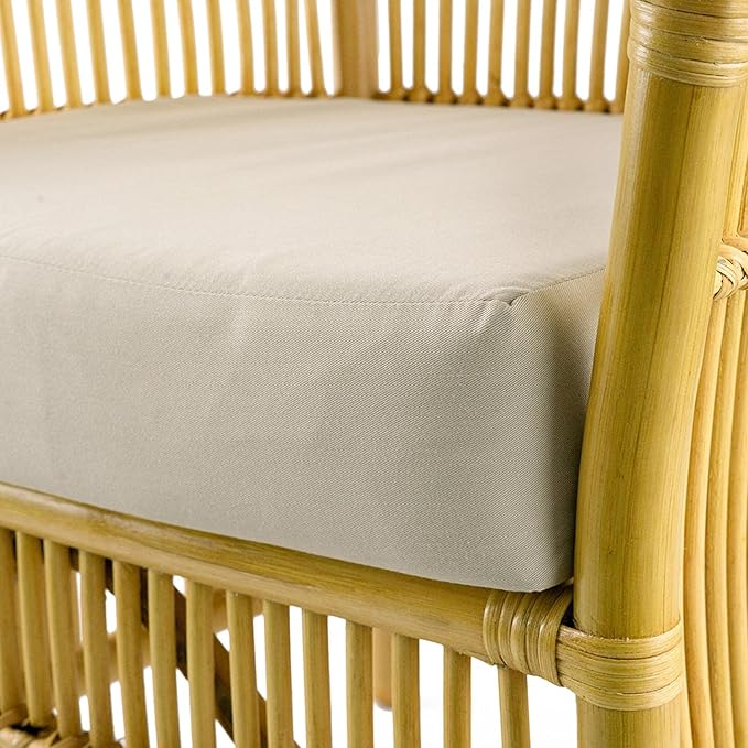 A and B Home 37.8 H Yellow and White Rattan Indoor Arm Chair w/Soft Thick Cushion Traditional Style Chair Side Chair