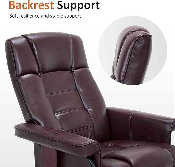 MCombo Manual Swivel Recliner with Ottoman Chair Ottoman Set for RV Small Spaces Living Room Bedroom Office 9019 4919 (Faux Leather Dark Brown)