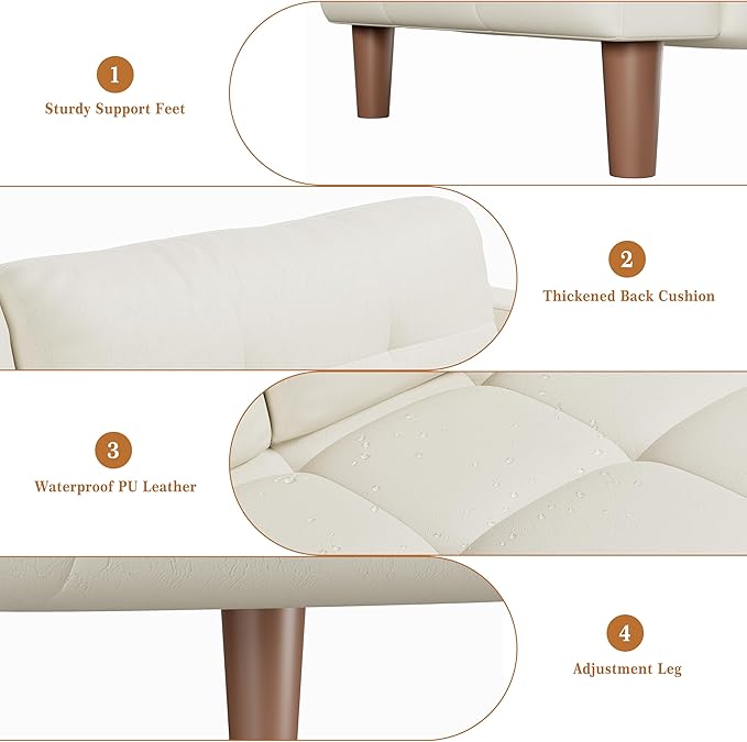 GAOMON 83 Inches 3-Seater Sofa Couch Faux Leather Couch with Back Cushion Waterproof Wide Arm Sturdy Support Feet for Office Living Room Bedroom Beige
