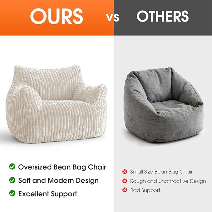 Giant Bean Bag Chair with Ottoman Oversized Plush Comfy Bean Bag Sofa for Adults and Kids Memory Foam Mini Couch Single Lounges for Living Room Bedroom &amp Game Room(Beige)
