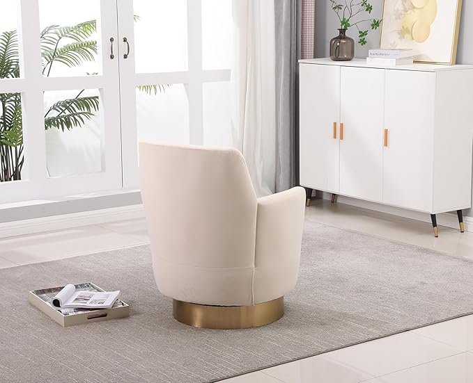 Velvet Swivel Accent Chair Upholstered Barrel Chair with Golden Base Comfy Sherpa Round Boucle Chair 360-degree Swivel Armchair for Living Room Bedroom Lounge Office Nursery Club Beige