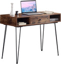 VECELO 39.3 Home Office Work Table with DrawersComputer Desk with Hairpin Leg for Writing/StudyRustic Brown