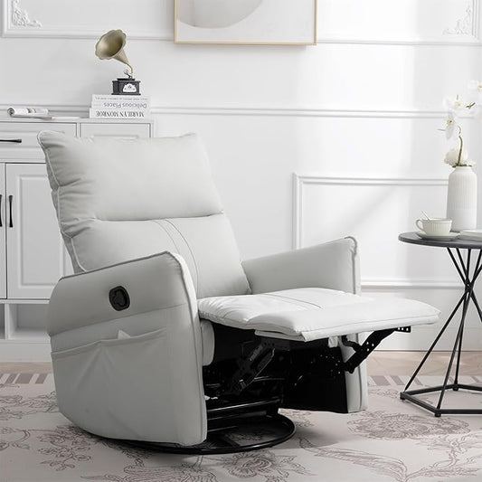 270° Power Swivel Rocker Recliner Chair for Adults – Electric Reclining Small Sofa Chair with Smooth Rocking &amp Rotation Comfortable Single Recliner for Living Room Bedroom (Light Gray+PU)