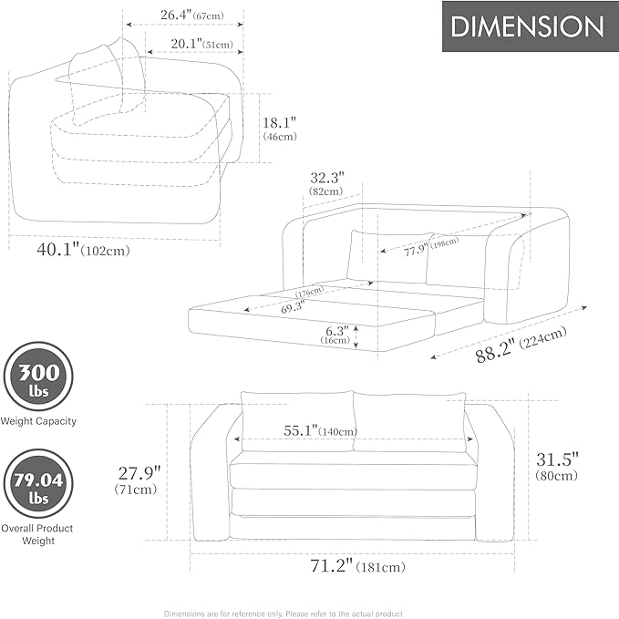 KEIKI 71 Pull-Out Sofa Bed with Armrest &amp Backrest High-Density Foam Cloud Lounger for Movie Nights Relaxed Reading Spaces Dorm Living &amp Multi-Functional Rooms
