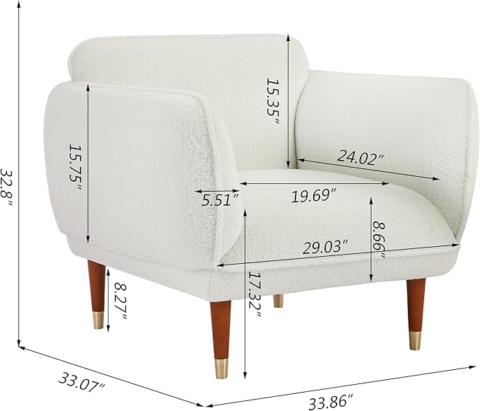 Gold Legs White Accent Chair Modern Lounge Chair Teddy Comfort Sherpa Chair Bedroom Living Room Chair Armchair White