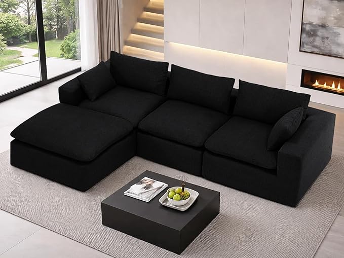127 Oversized L Shaped Modular Sectional Cloud Couch High Back Boneless Sofa with Deep Seat Upholstered Chenille Fabric No Assembly Required for Living Room