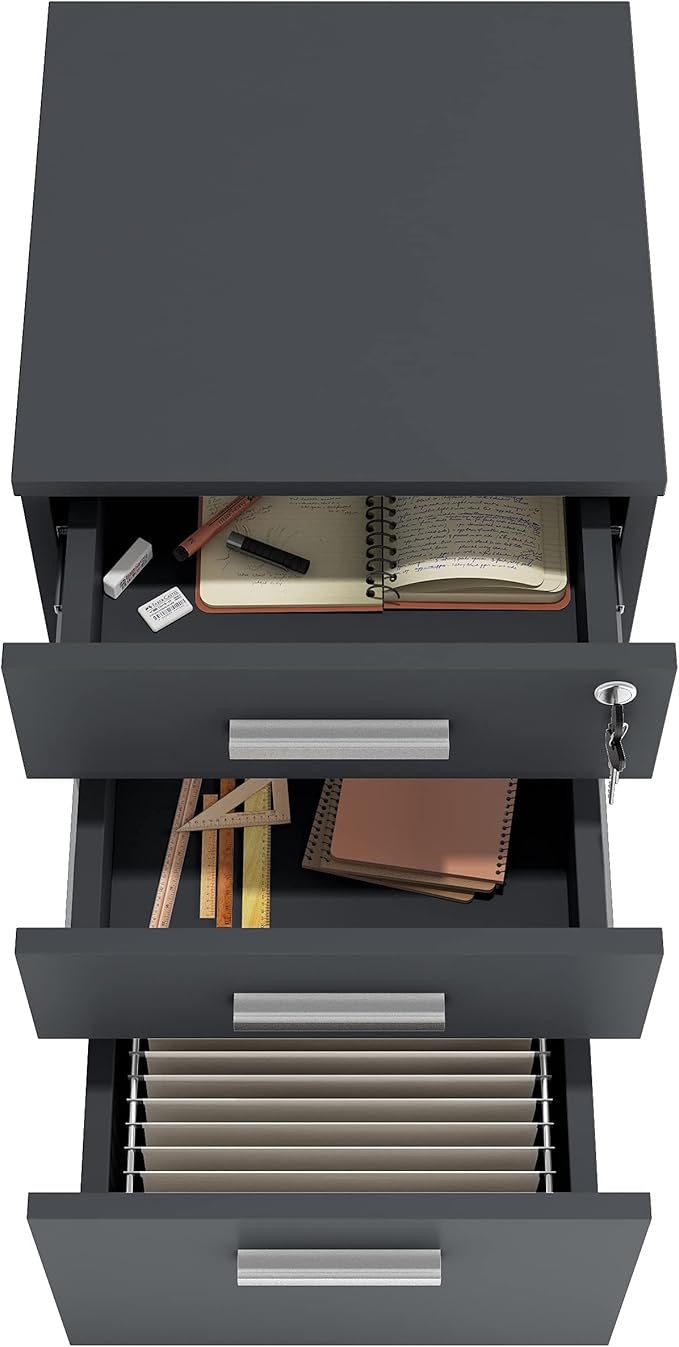 Modern Design Lazio Black File Cabinet Filing Cabinets for Home Office Drawers for Under Desk Locking 3 Drawer Rolling Wood File Cabinet with Lock by Crafts and Comfort