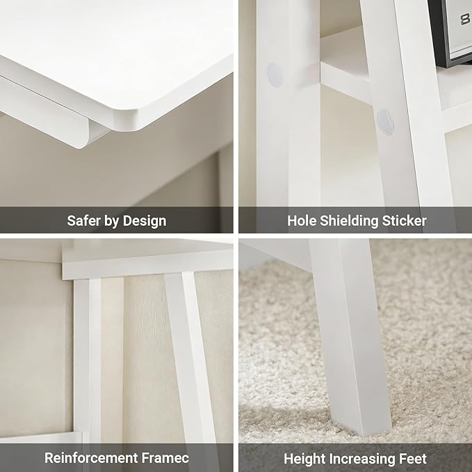 Ladder Desk with Shelves - Compact Slim White Desk with Storage for Small Spaces Modern Home Office Workstation Desk Freestanding Narrow Writing Desk with Open Shelves White FRG60
