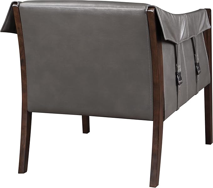 OSP Home Furnishings Parkfield Faux Leather Accent Chair with Sling Buckle Design and Solid Wood Frame Pewter