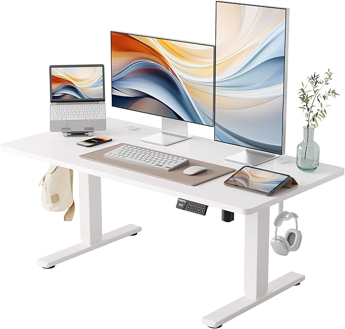YIHAYO Low Height Adjustable Desk Lifts 18.1-28.3 Inches Electric Standing Desk for Short People 48 x 24 Inches Computer Table with Splice Board for Home Office White