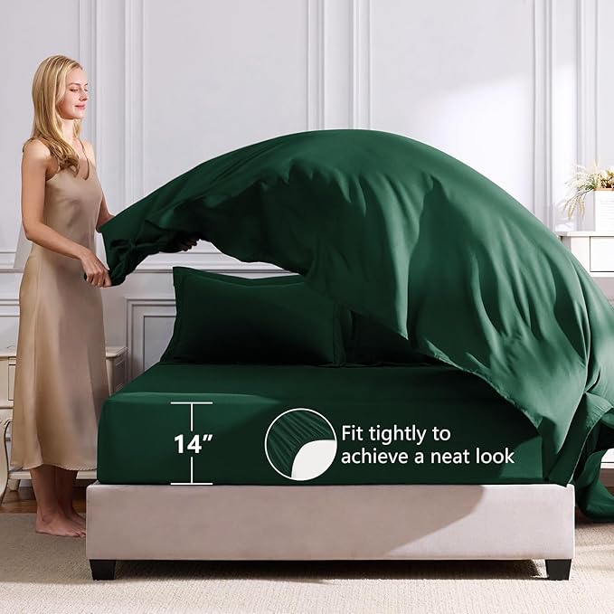 CozyLux Oversized Queen Comforter Set Emerald Green 7 Pieces Bed in a Bag Comforter Set with Sheets All Season Bedding Set with Down Alternative Comforter Sheets Pillowcases &amp Shams