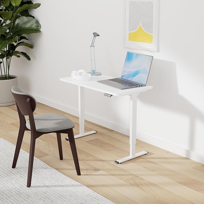 SANODESK 48 Electric Standing DeskOne-Piece Dual Motor Height Adjustable Desk Stable and Durable 3-Stage Stand up Desk for Home Office (White Frame/48 x 30 Inch White top)