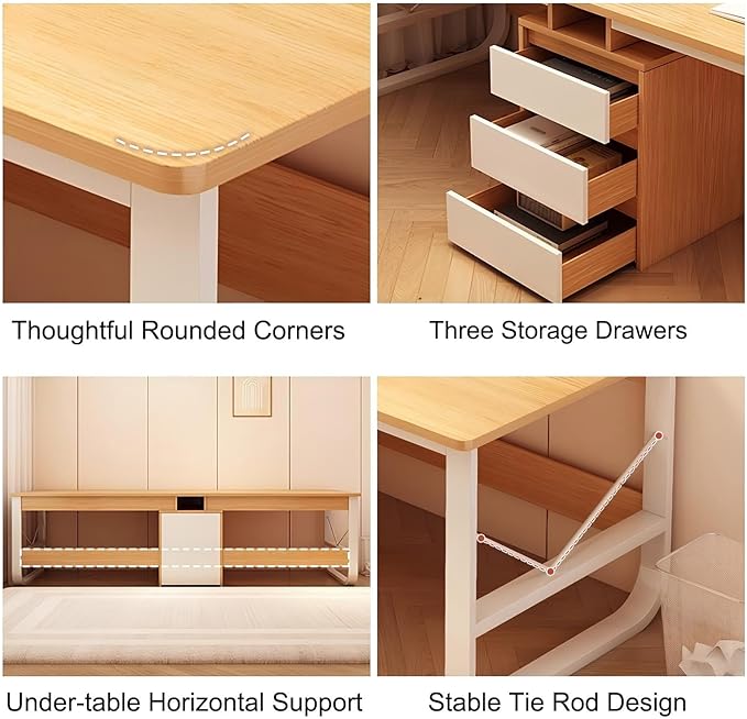 Two Person Desk with 3 Drawers Large Double Study Writing Table Wooden 2 Person Gaming Desk Computer Table Dual Workstation for Home Office(Walnut240cm/94.48in)