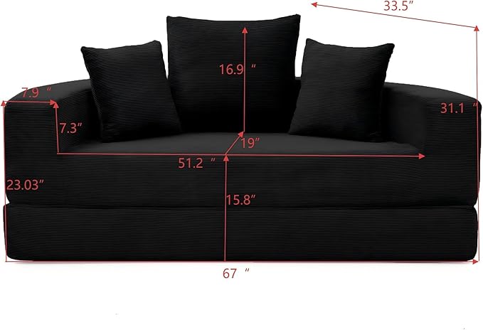 KEIKI 67 Corduroy Convertible Circular Floor Sofa BedMulti-Functional Adjustable Futon Couch for Living Room Bedroom ApartmentNo Assembly