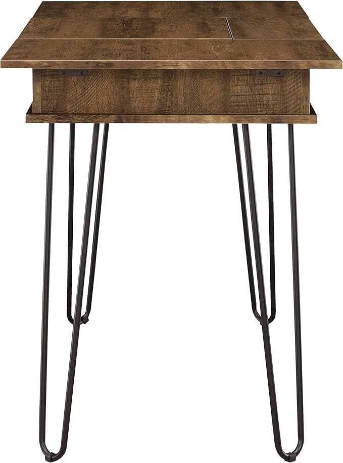 Coaster Home Furnishings – Sheeran – 47-Inch Writing Desk with Four Compartments Mid-Century Modern Style Black Hairpin Legs and Spacious Surface – Home Office &amp Living Room – Rustic Amber - 80