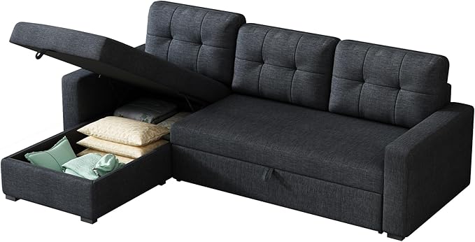 L-Shape Reversible Sectional Sleeper Sofa Bed 4 in 1 Pull Out Couch with Storage Chaise &amp Removable Back CushionsConvertible Sleeper Corner Couch Pull-Out Sofa Bed for Living RoomOffice