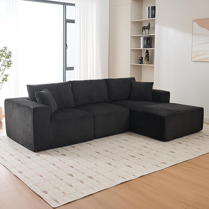 Sectional Cloud Boneless Couch 108 Modern Comfy L-Shape No Assembly Required Convertible Compression Sleeper Modular Sofa with Corduroy Fabric Deep Seat Loveseat + Chaise for Living Room