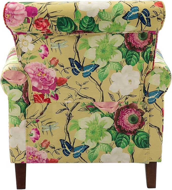 Wingback Accent Chair with Wood Legs Modern Comfy Upholstered Armchair with Removable Cushion and Nailhead Trim Floral Pattern Single Sofa Reading Chair for Living Room Bedroom