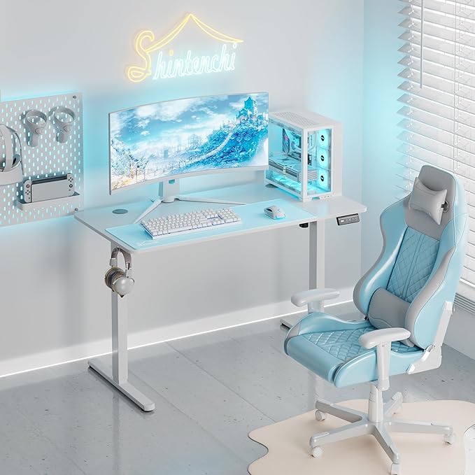 Shintenchi Standing Desk 48x24 Inch Height Adjustable Electric Sit Stand up Desk Ergonomic Rising Computer Table Modern Lift Gaming Desk Workstation for Home Office White