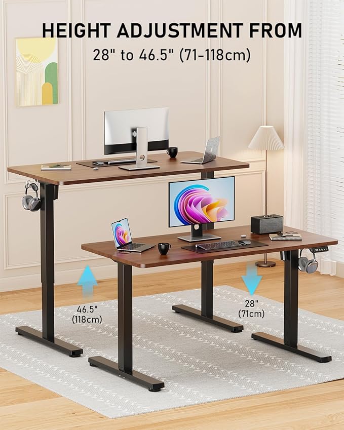 Standing Desk Small Height Adjustable Electric Stand up Desk 40 x 24 Sit Stand Computer Home Office Desk with Splice Board Black Frame/Walnut Top