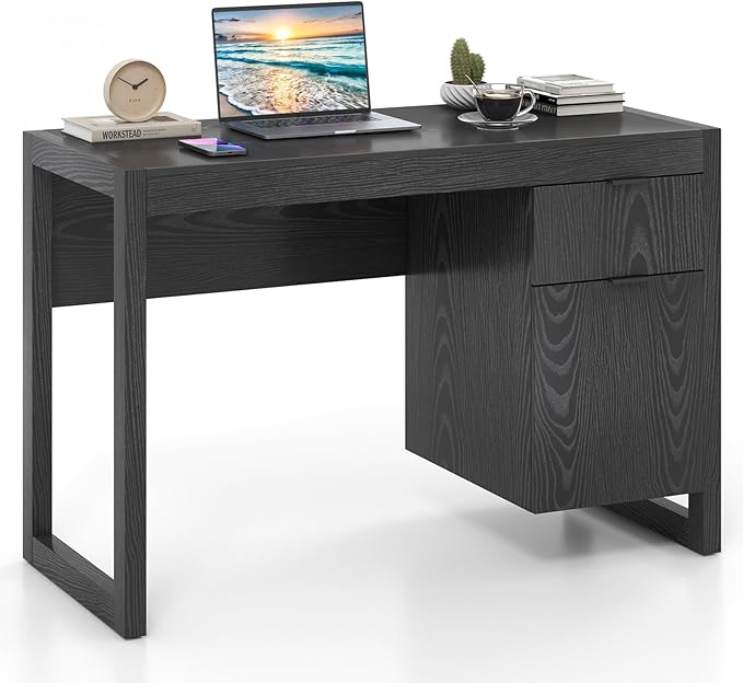 Giantex Computer Desk with Drawer &amp Storage Cabinet Wooden Home Office Desk Modern Executive Laptop PC Table Computer Workstation Study Writing Desk for Home Office Bedroom Living Room
