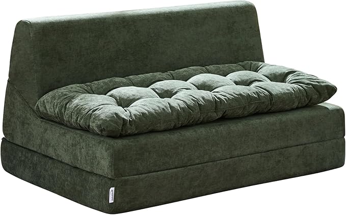 Hobestluk Sofa Couch Folding Sofa Bed Sleeper Comfy Floor Lounger Loveseat Sofa with Removable Cushion Couches Foldable Mattress for Living Room Bedroom or Office (Chenille Green Oversize)