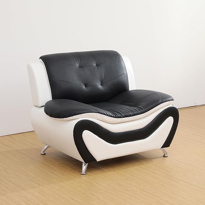 Living Room Furniture Sets 3 Piece Faux Leather Sofa Set White and Black Couch Set for Home Apartment Office(Sofa Loveseat and Chair)