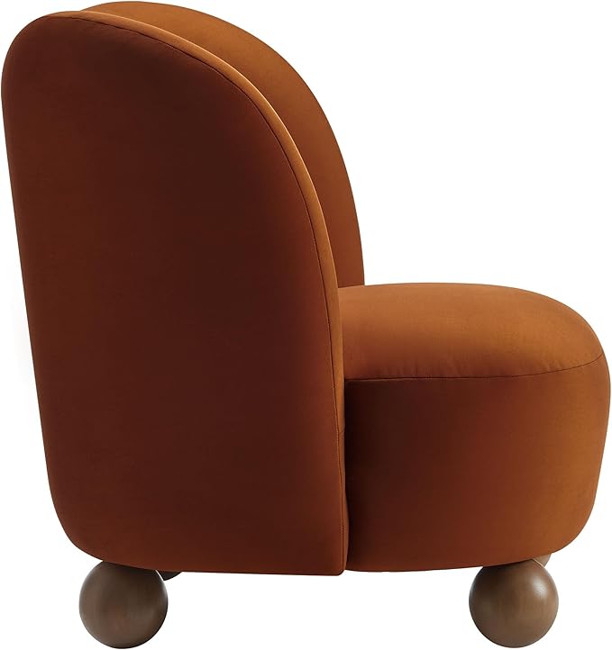Modway Monroe Performance Velvet Accent Chair in Rust Walnut - Upholstered Stain-Resistant Barrel Chair - Comfy Lounge Chair - Oversized Round Armless Reading Chair for Living Room