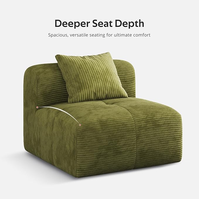 Modern L-Shaped Modular Sectional Sofa for Living RoomOversized 3-Seater Couch with Deep Seat and Movable Ottoman – No AssemblyComfortable Corduroy Fabric Boneless Sofa (Green)