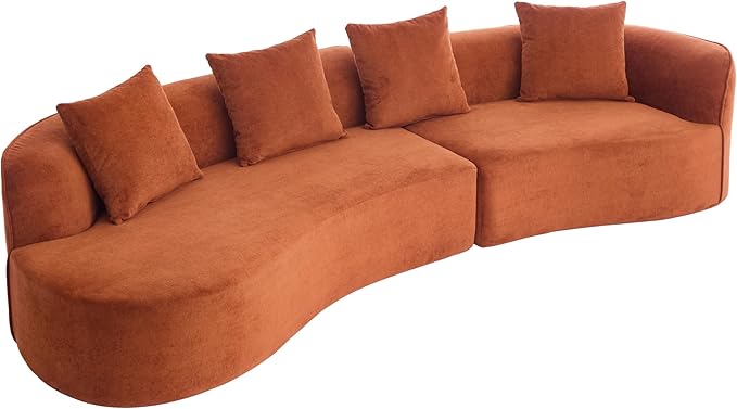 Christopher Knight Home Braebt 126 Modular Sofa with 4 Throw Pillows Curved 5-Seater Large Sofa Couches Comfy Upholstered Sectional Cloud Couch for Living Room No Assembly Required Dark Orange