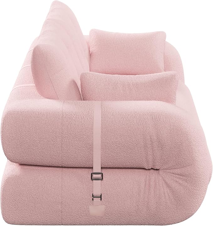Polibi 78.7 Foldable Sleeper Sofa Bed - 3-in-1 Lazy Sofa Couch Human Dog Bed with Teddy Fabric &amp Foam Filling for Living Room Playroom No Assembly Required (Pink)