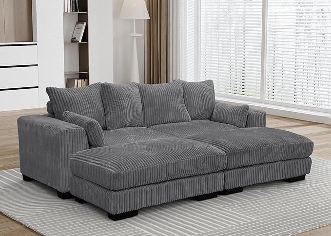 Legend Vansen Modular Sectional Couch Upholstered Corduroy Sofa with Deep Seat and Widened ArmrestsComfy Sectional Couches for Living RoomBedroom (Grey 4 Seat Sofa)