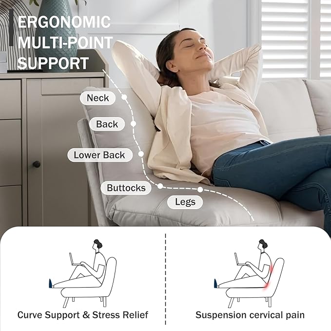 Convertible Futon Double Sofa Bed2 in 1 with Adjustable Backrest Memory Foam Loveseat for Living Room Bedroom Office Apartment Compact Sofa(Beige)