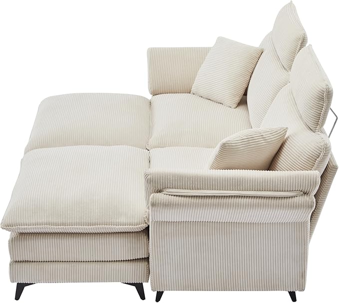 Deep Seat Sectional Sofa Comfortable Cloud Sofa with Ottomans loveseat Sofa 85.8''Modern Corduroy Upholstered Sectional Sofa for Living Room Apartment Studio Office (Beige)